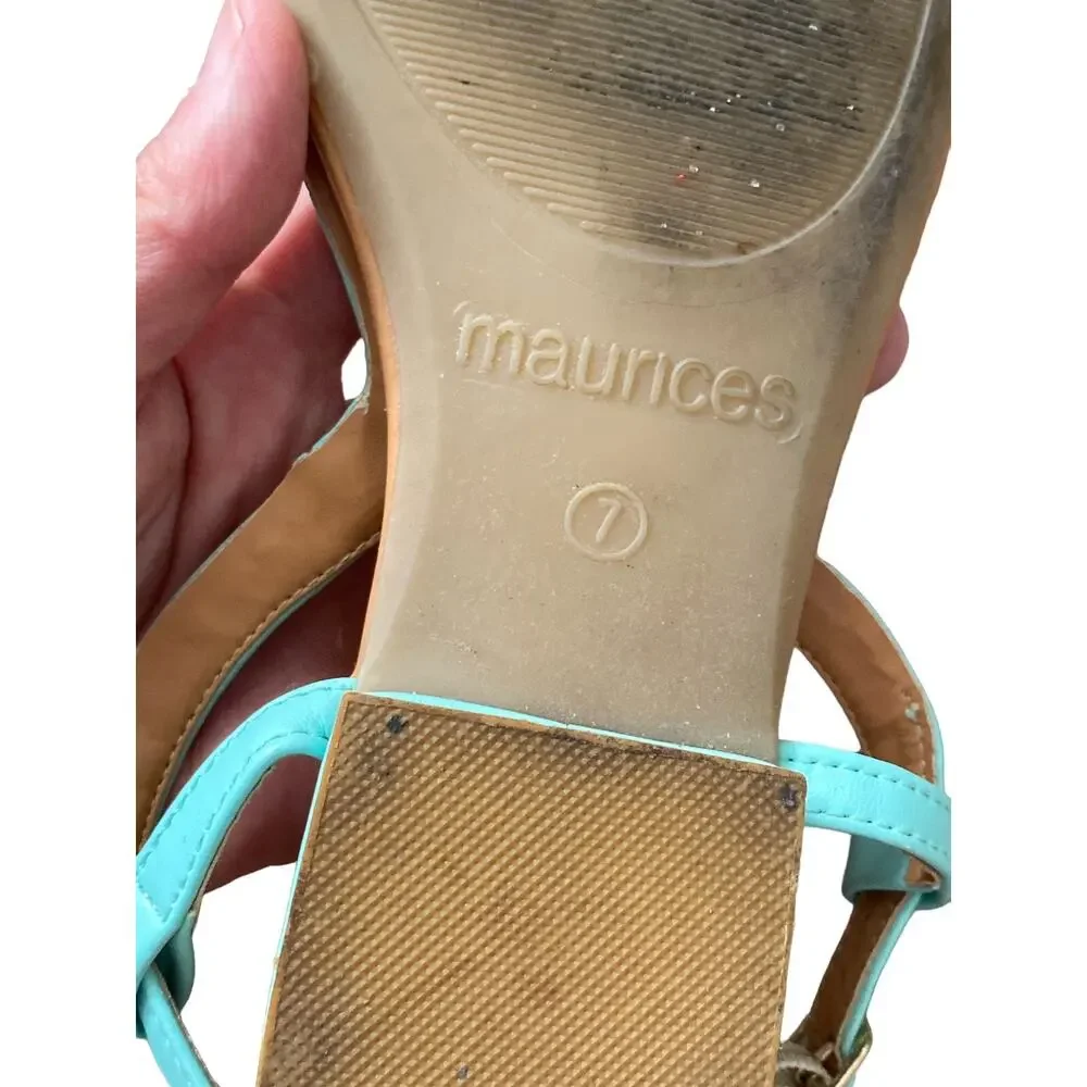 Maurices Sandals Womens Size 7 Sea Green Beaded Thong Ankle Strap Flats Shoes